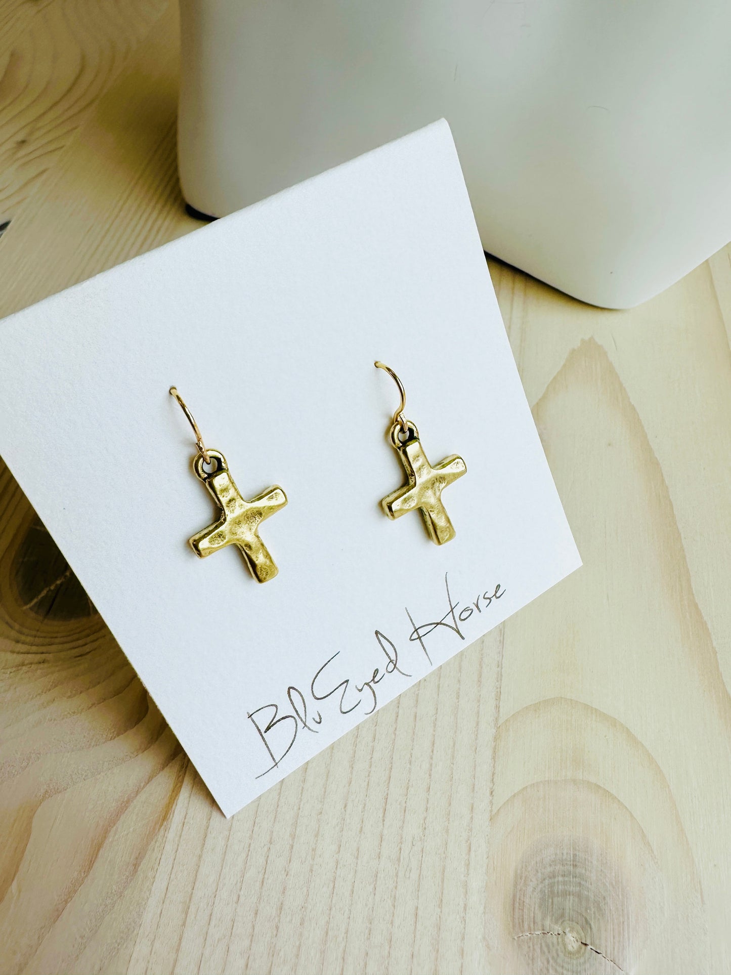 Small Hammered Cross Earrings-Gold