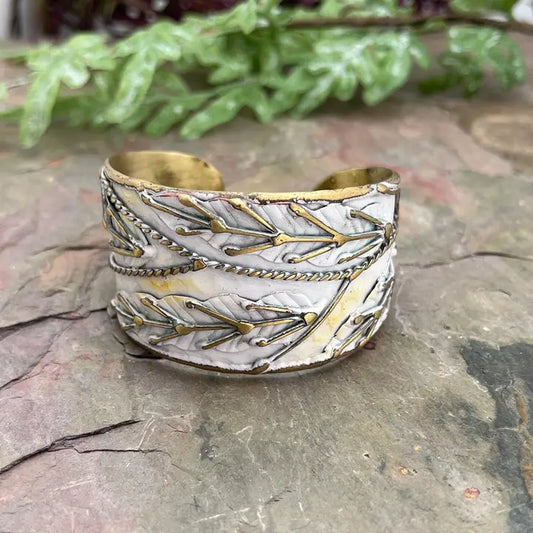 White Leaves Patina Cuff