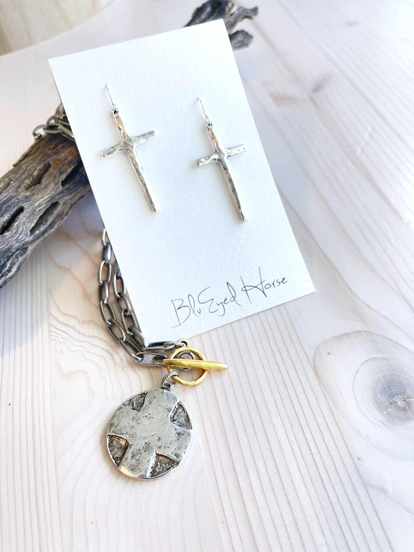 Silver Long Cross Earrings