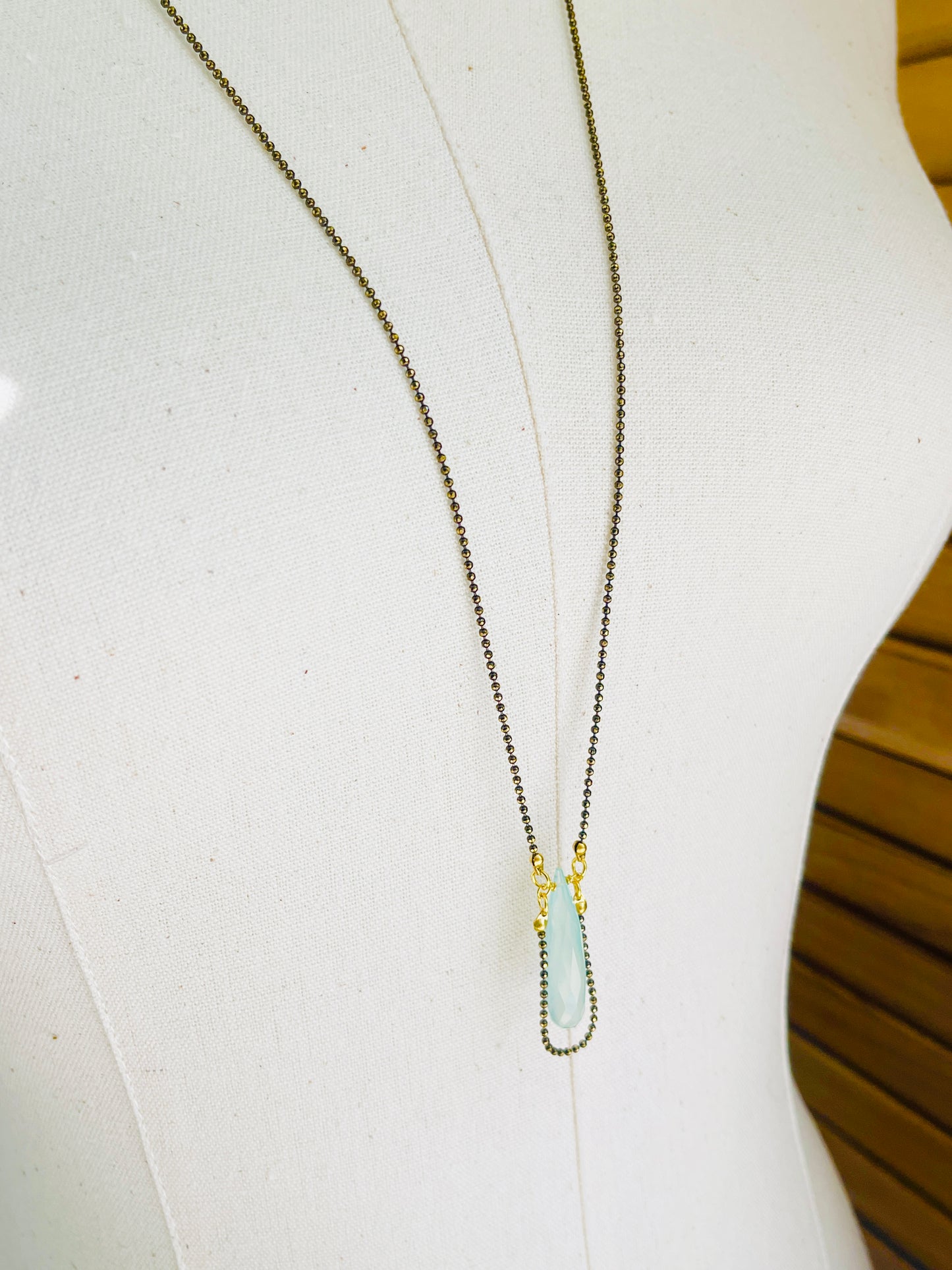 Gabby Necklace Handmade in the USA on mannequin display.
