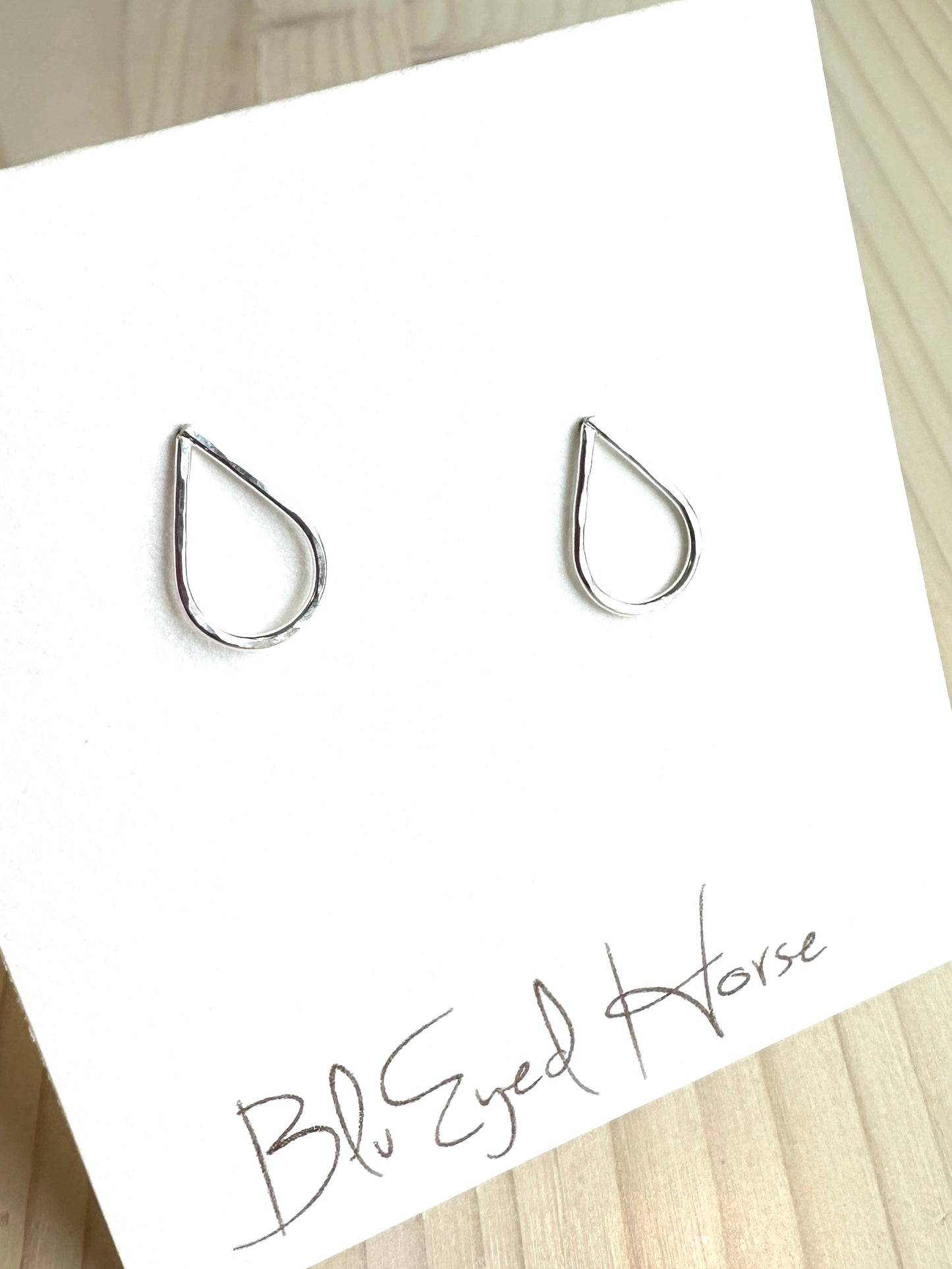 Hammered Teardrop Stud Earrings - Silver