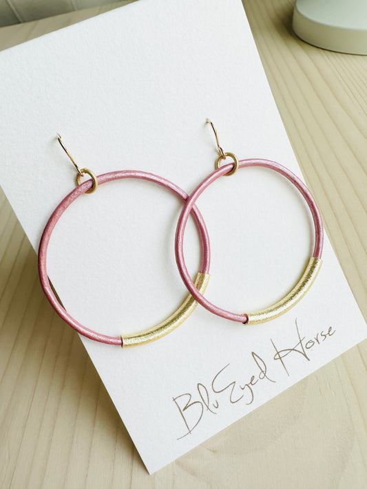 Metallic Pink Leather Hoops