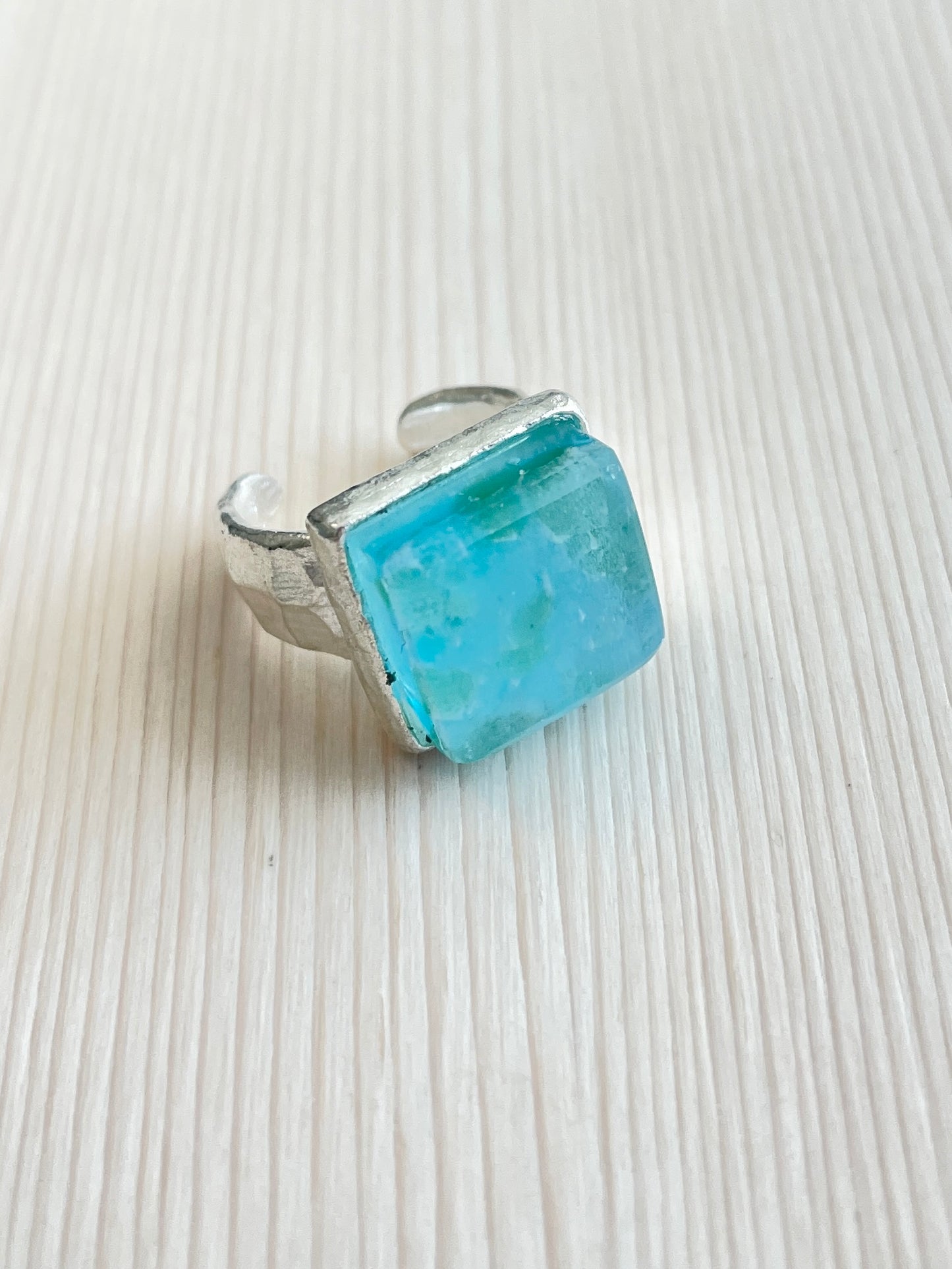 Silver Confetti Glass Ring Handmade in the USA.