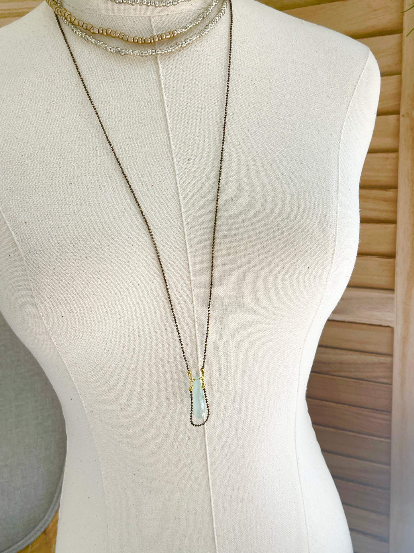 Gabby Necklace Handmade in the USA on mannequin display.