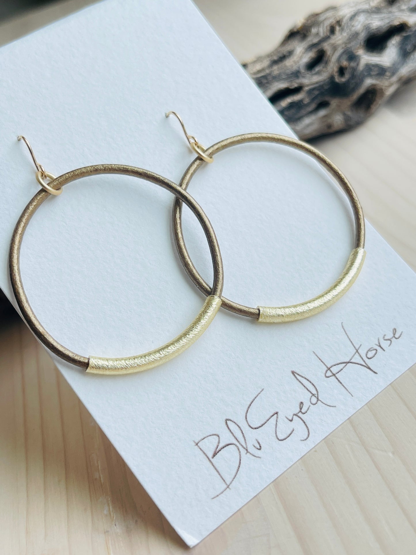 Bronze Leather Hoops