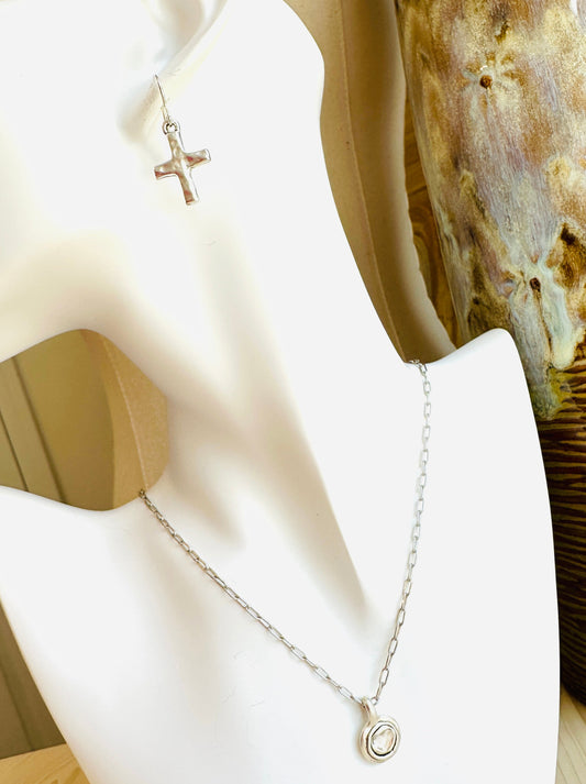 Small Hammered Cross Earrings- Silver