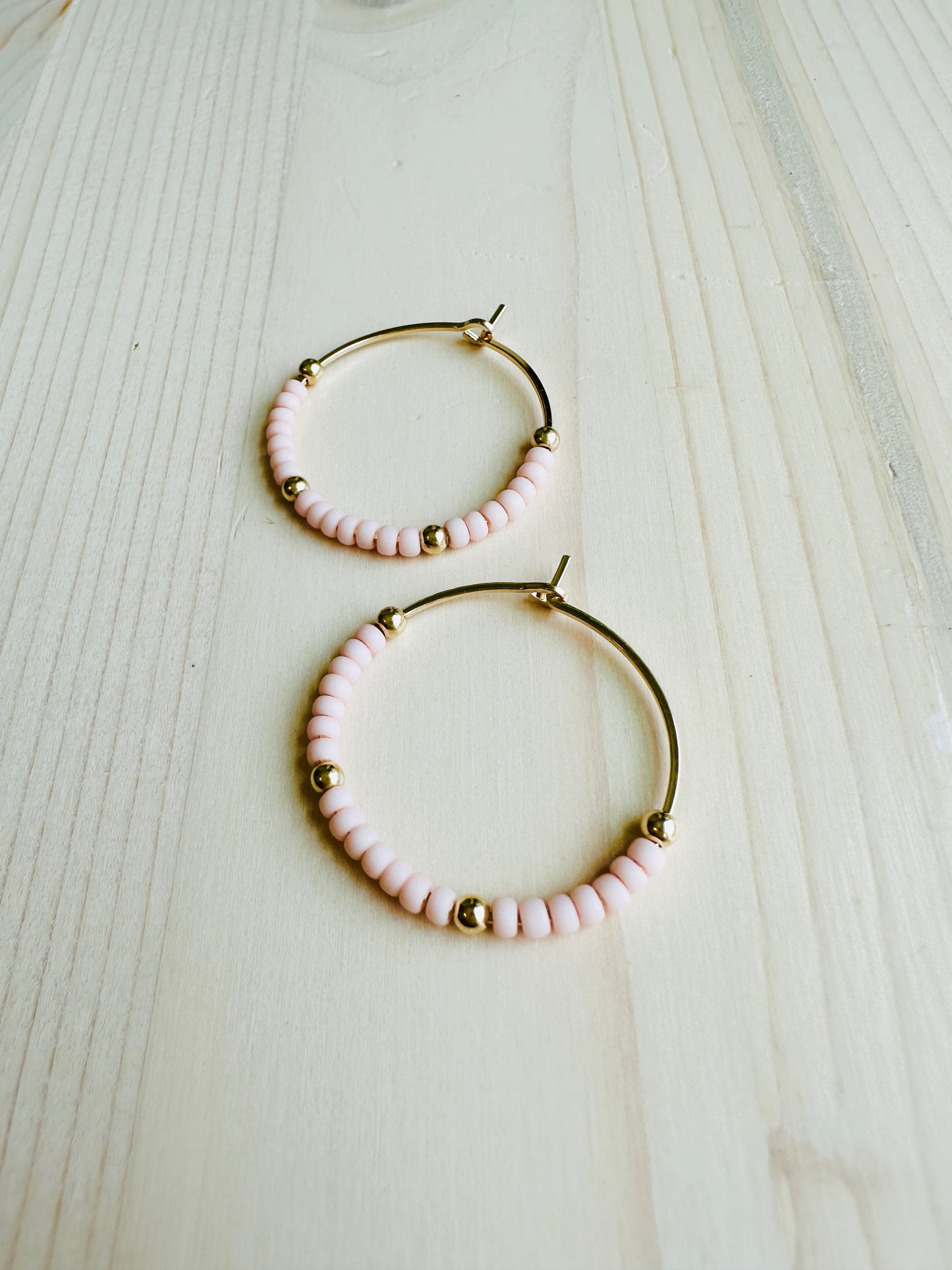 Pale Pink Beaded Hoops