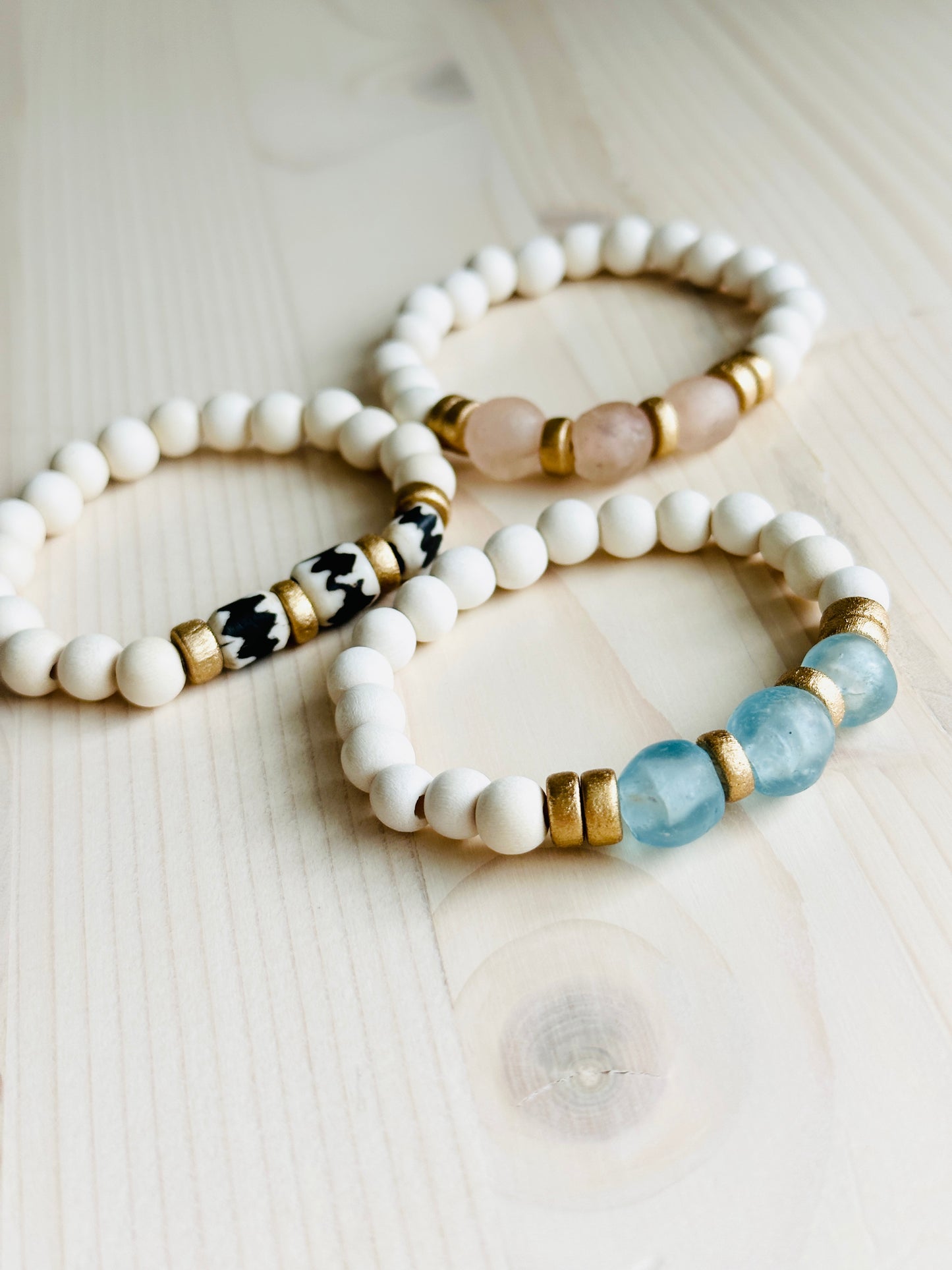 Blush, Ocean, and Zebra Batik Island Bracelets Handmade in the USA