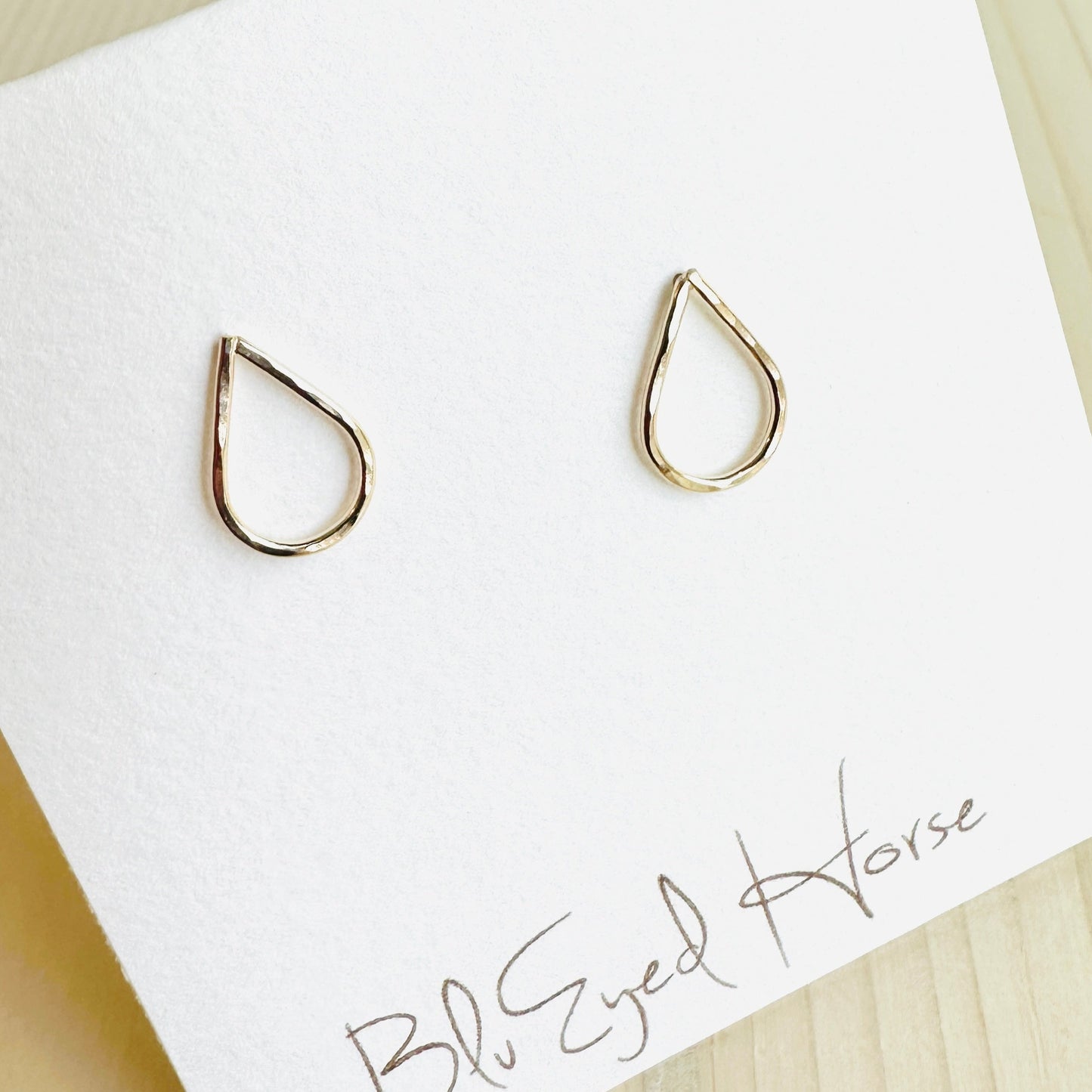Hammered Teardrop Stud Earrings - Gold