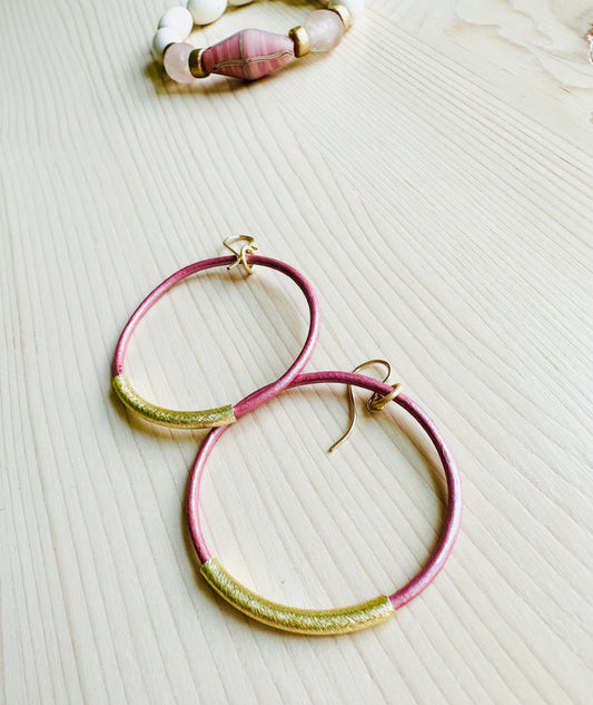 Metallic Pink Leather Hoops