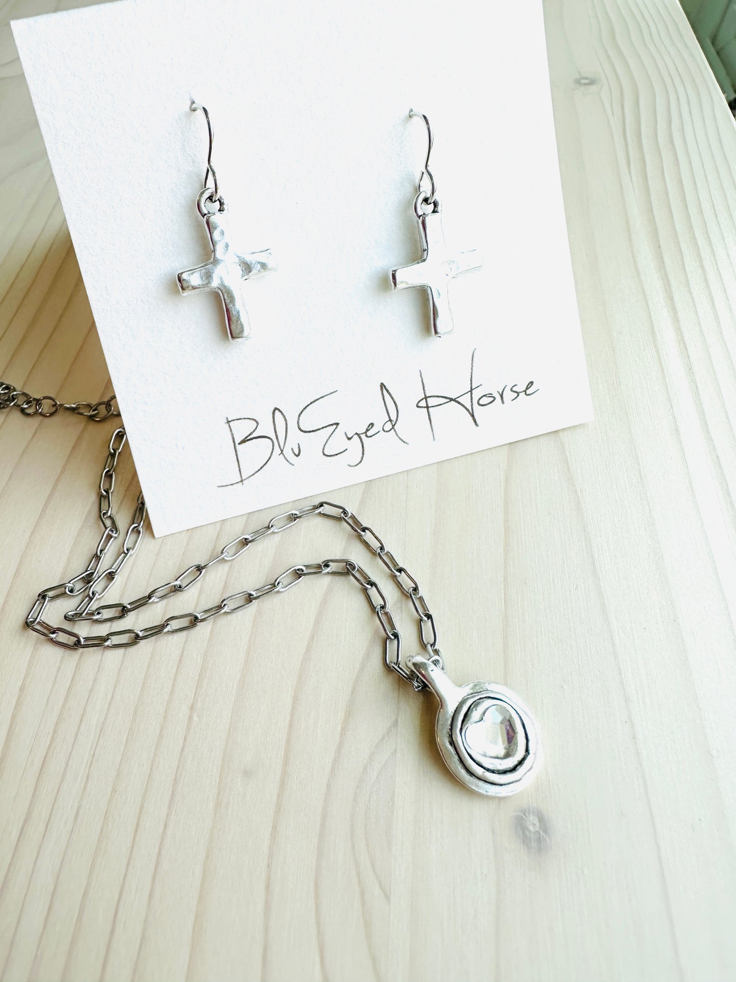 Small Hammered Cross Earrings- Silver