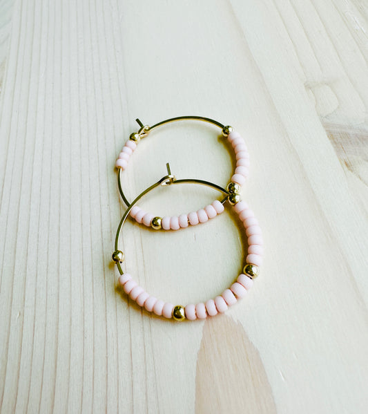 Pale Pink Beaded Hoops