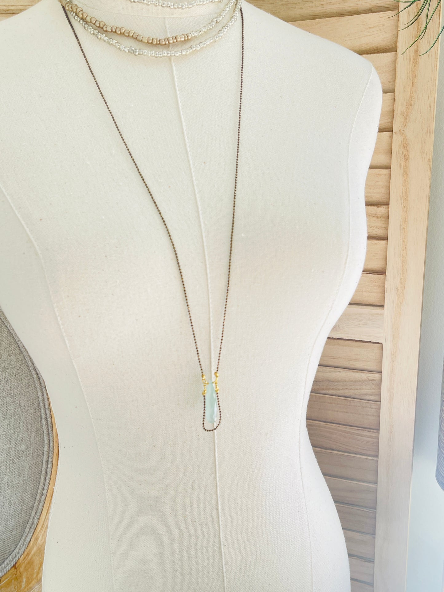 Gabby Necklace Handmade in the USA on mannequin display.