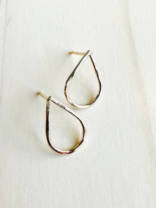 Hammered Teardrop Stud Earrings - Gold