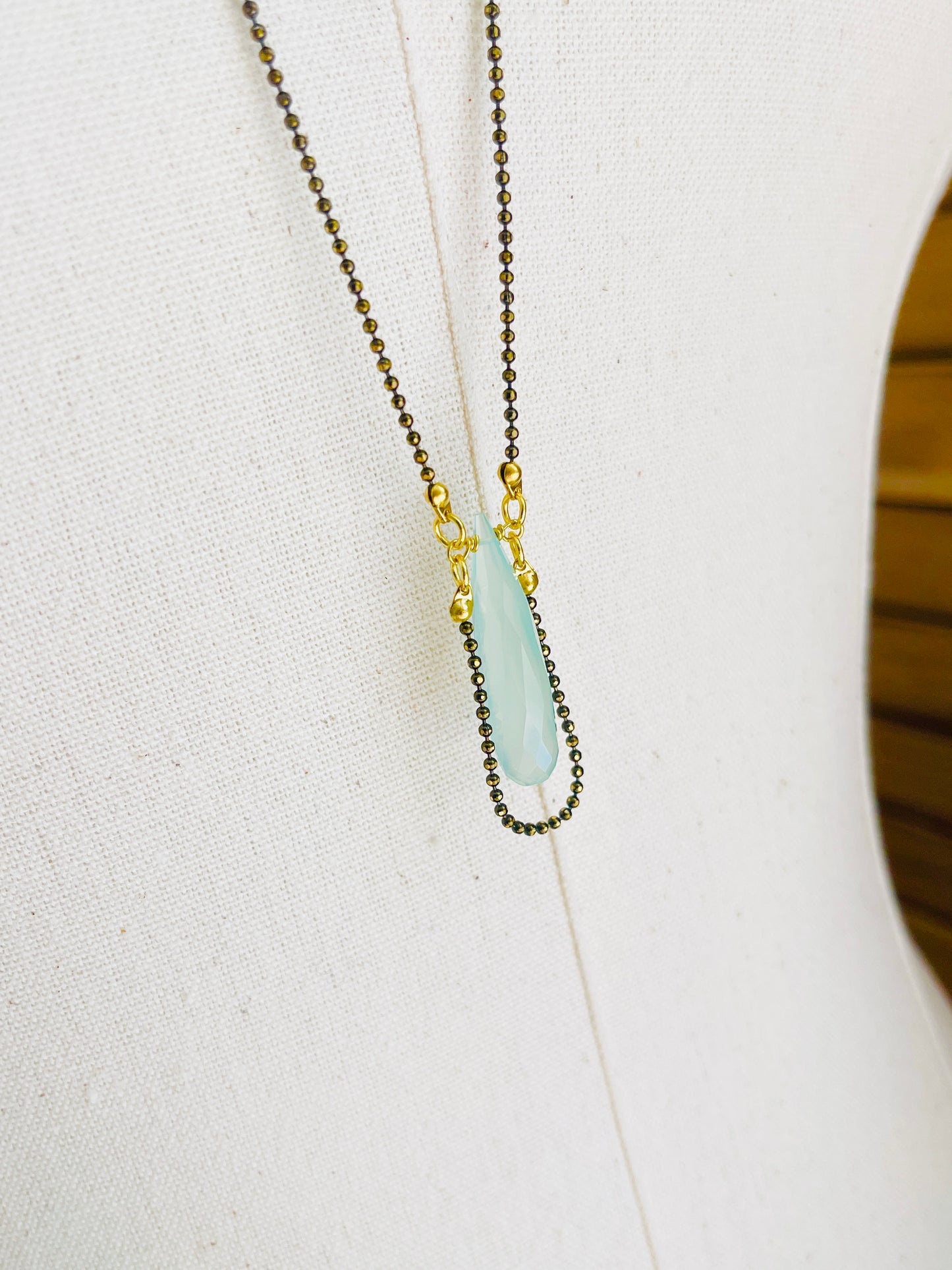 Gabby Necklace Handmade in the USA on mannequin display.