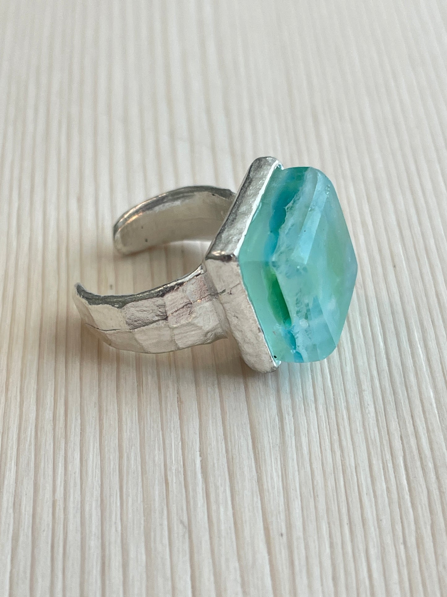 Silver Confetti Glass Ring Handmade in the USA.
