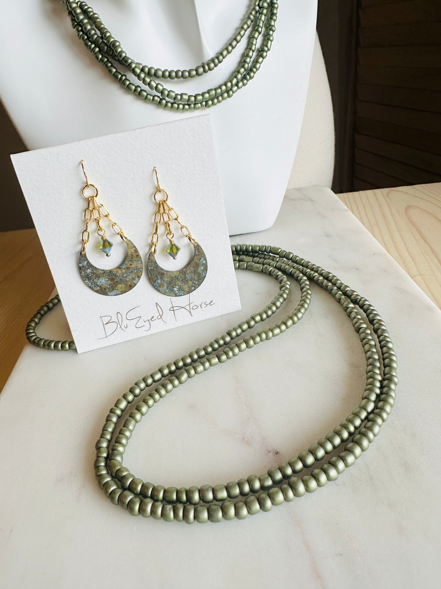 Beaded Wrap Necklace/Bracelet-Olive