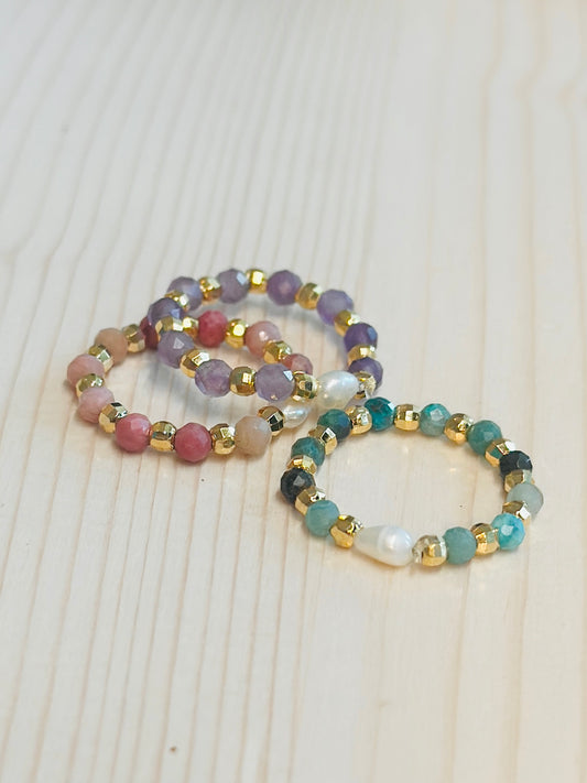 Gemstone & Pearl Stretch Ring