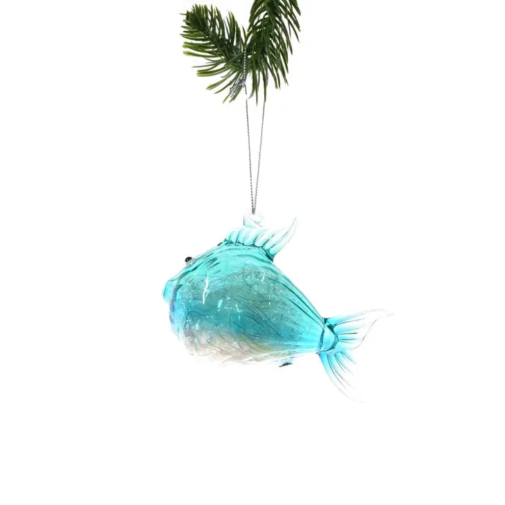 Aqua Puffer Fish Ornament