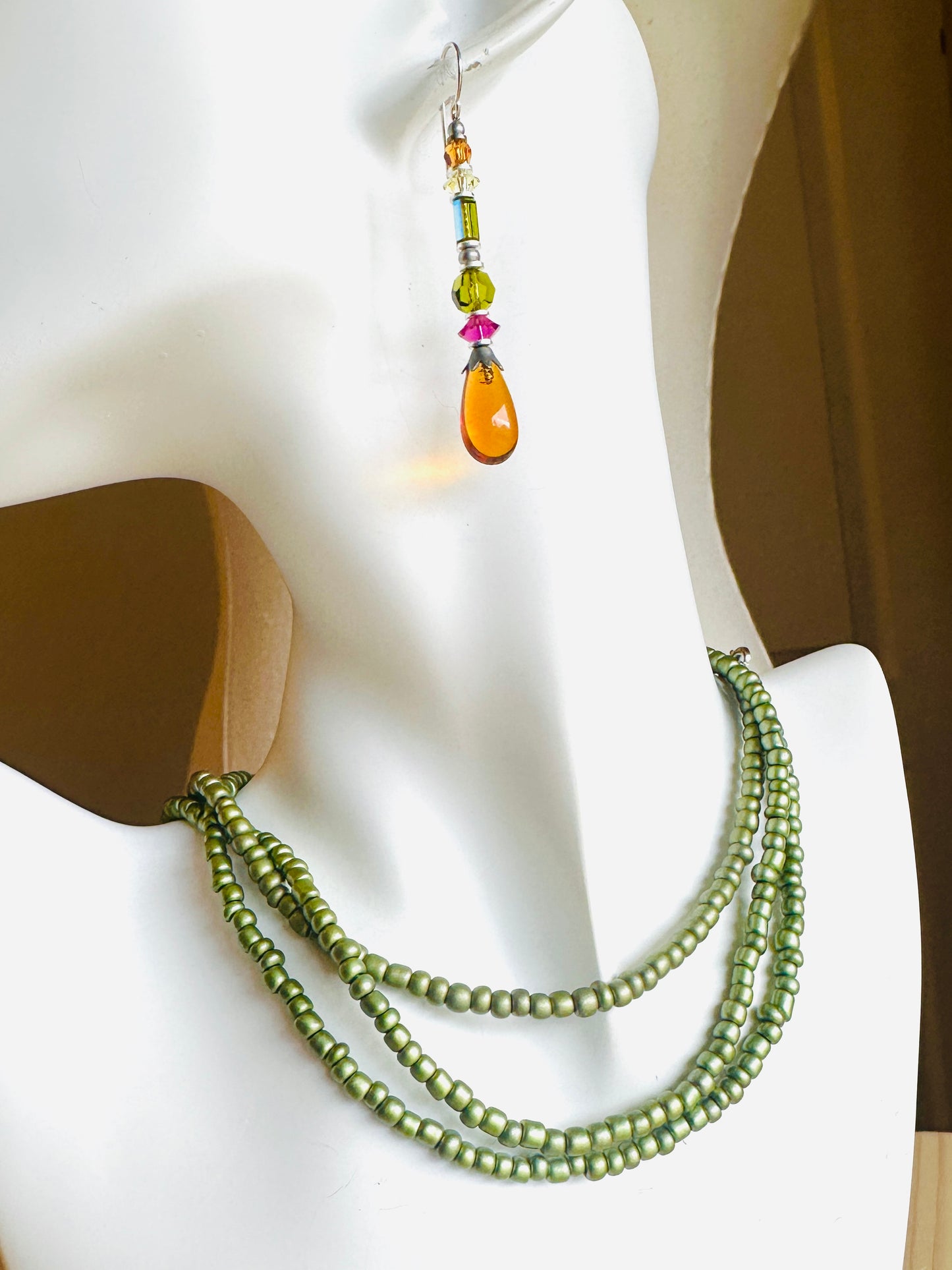 Beaded Wrap Necklace/Bracelet-Olive