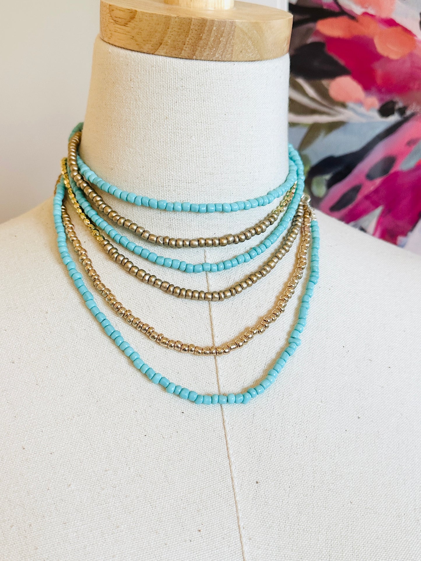 Beaded Wrap Necklace/Bracelet- Gold