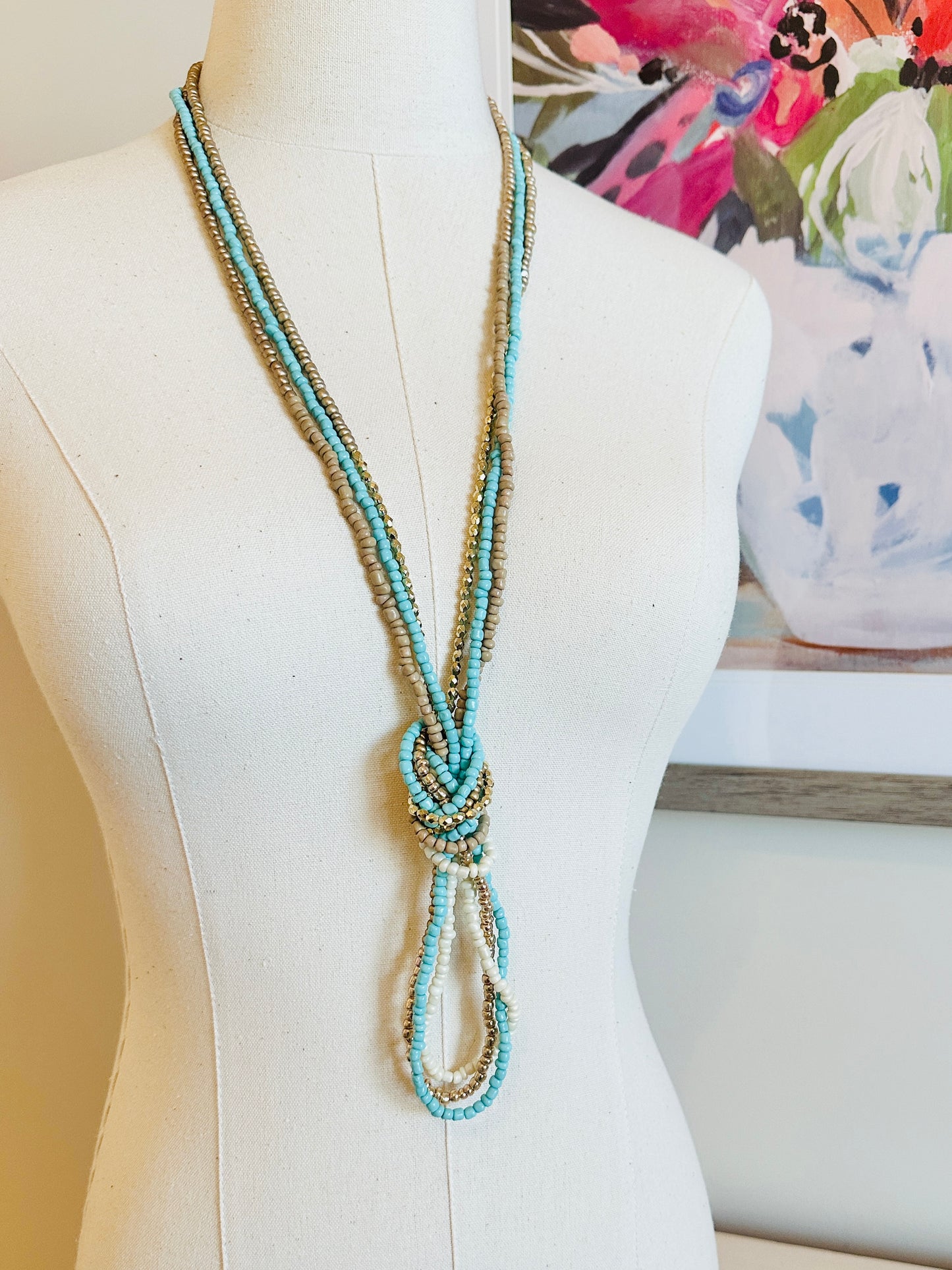 Beaded Wrap Necklace/Bracelet- Taupe Mix