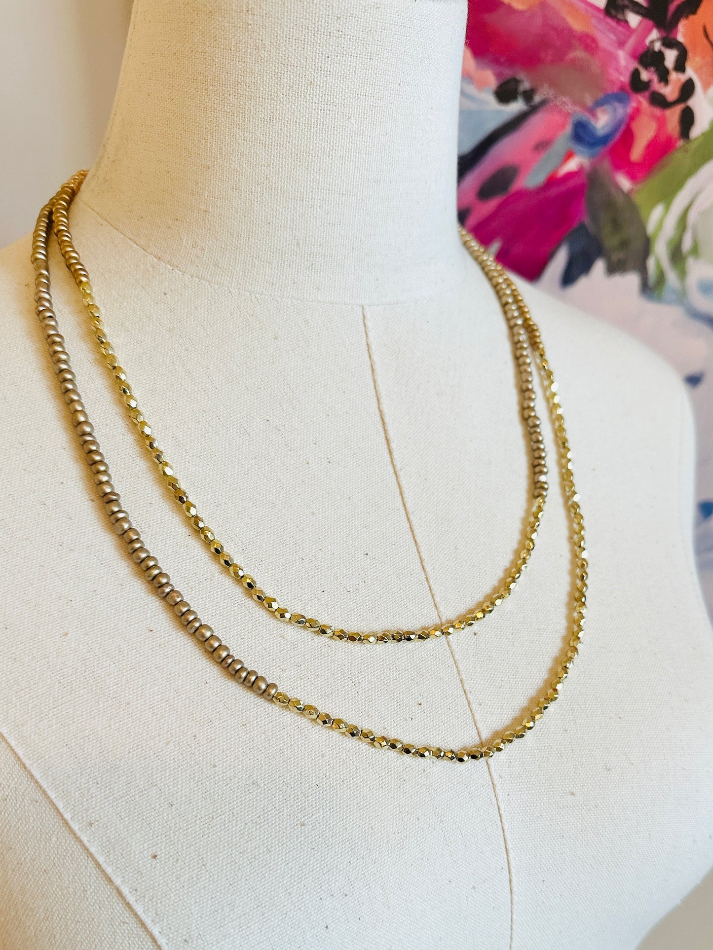Beaded Wrap Necklace/Bracelet- Gold