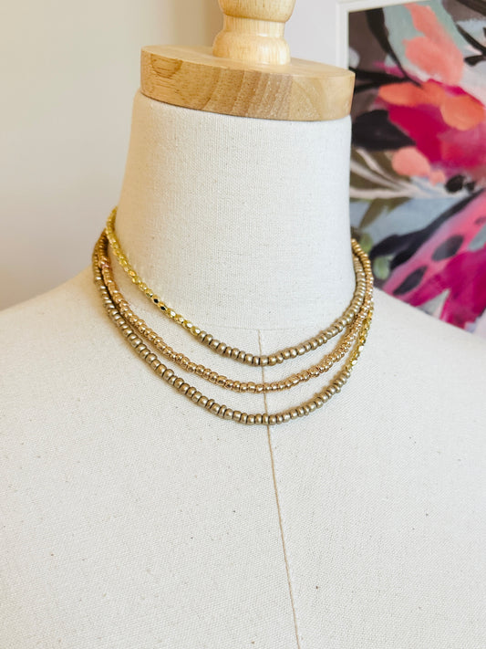Beaded Wrap Necklace/Bracelet- Gold