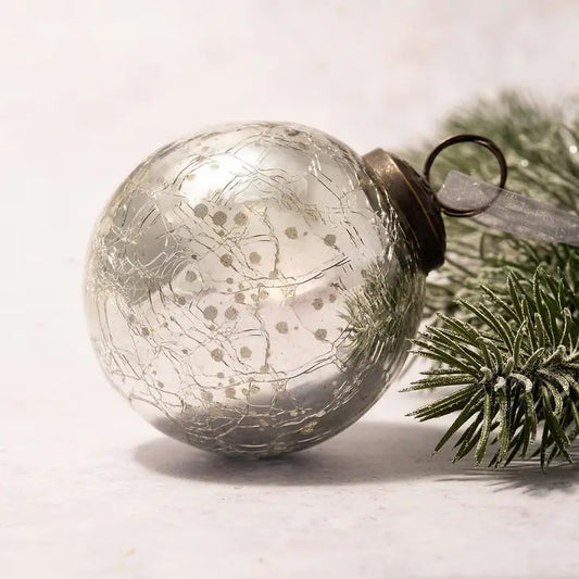 Silver Crackle Bauble 3"