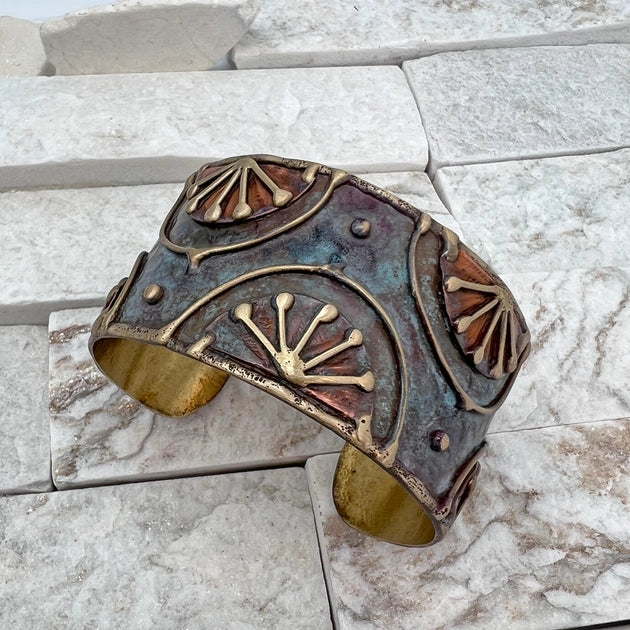 White Leaves Patina Cuff