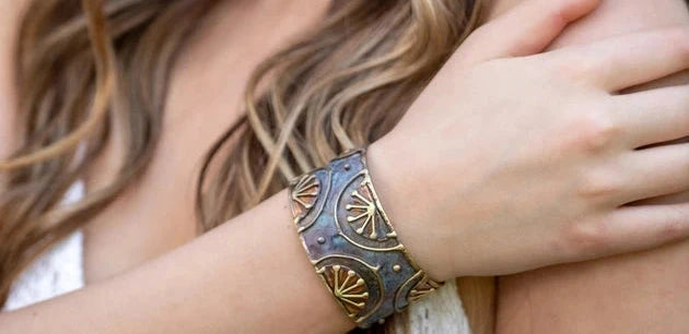 White Leaves Patina Cuff