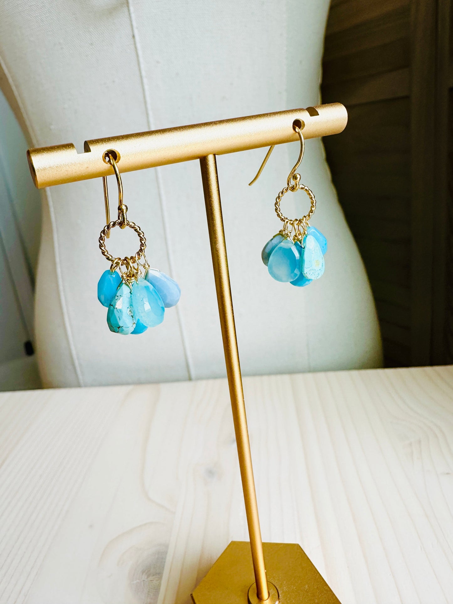 Gemstone Cluster Earrings-Turquoise