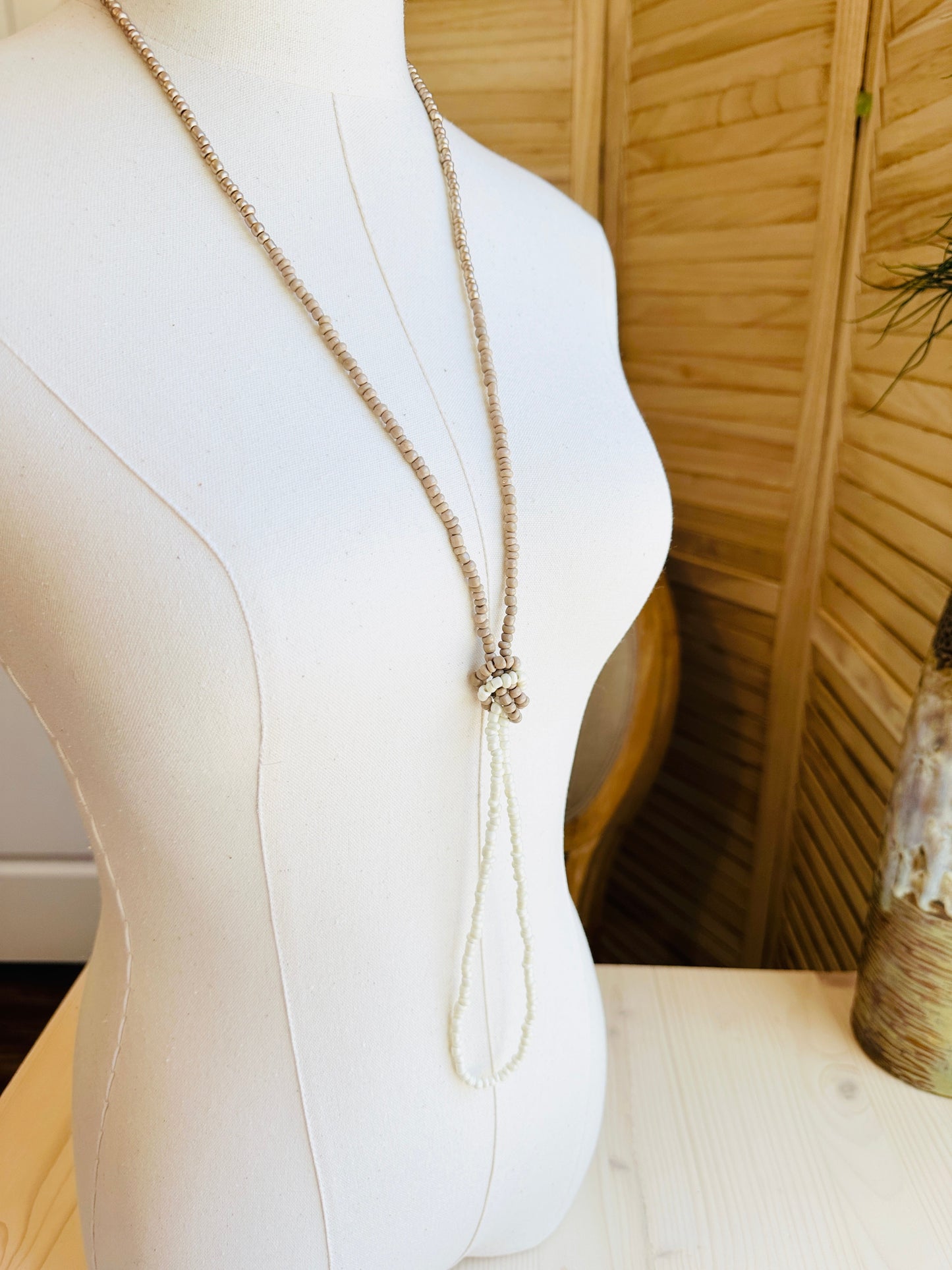 Beaded Wrap Necklace/Bracelet- Taupe Mix