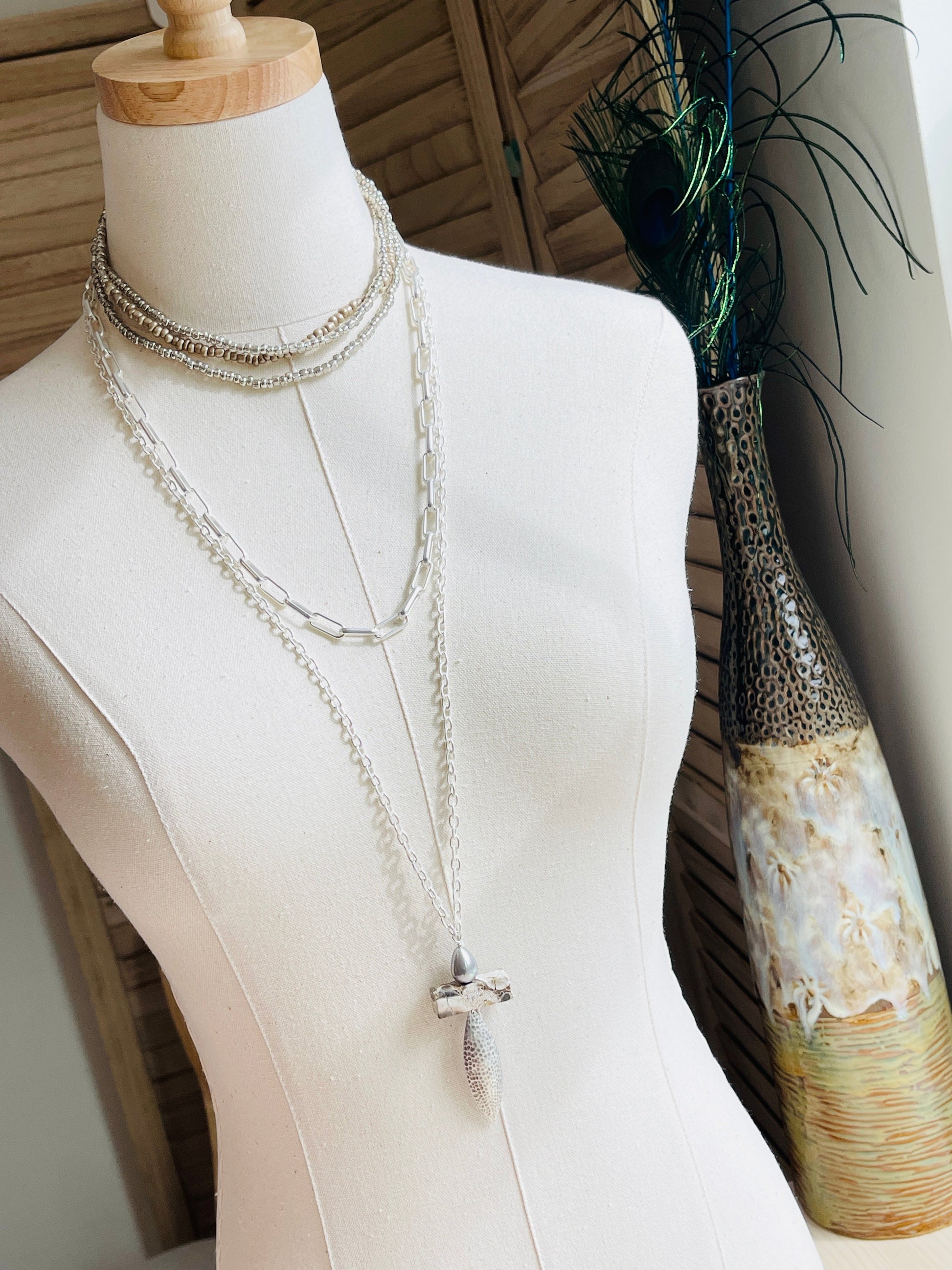 Dyan Necklace Handcrafted by BluEyed Horse in the USA on mannequin display