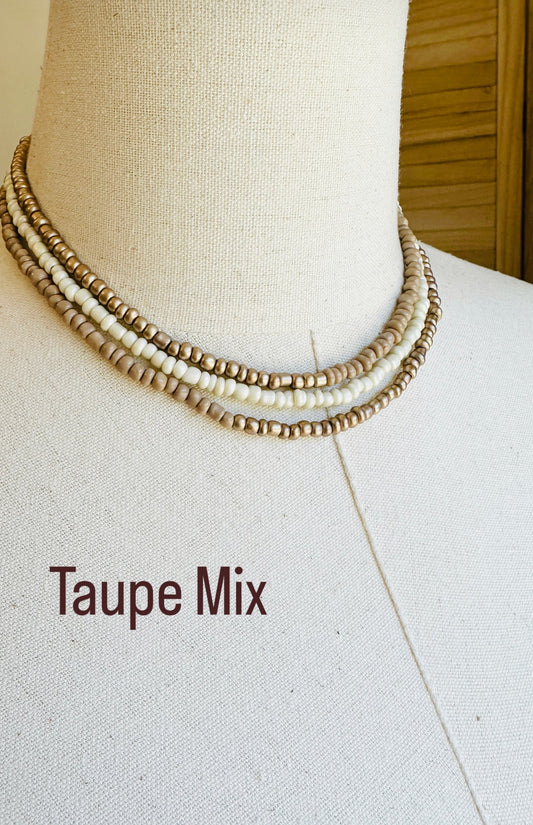 Beaded Wrap Necklace/Bracelet- Taupe Mix