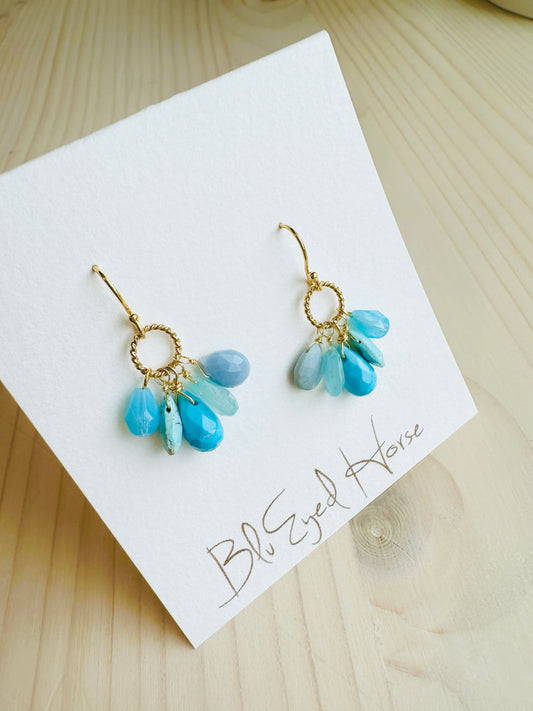 Gemstone Cluster Earrings-Turquoise