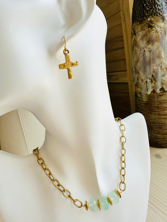 Small Hammered Cross Earrings-Gold