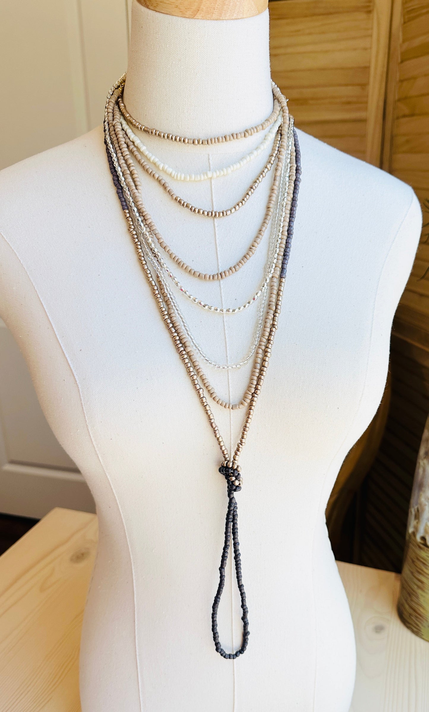 Beaded Wrap Necklace/Bracelet- Taupe Mix