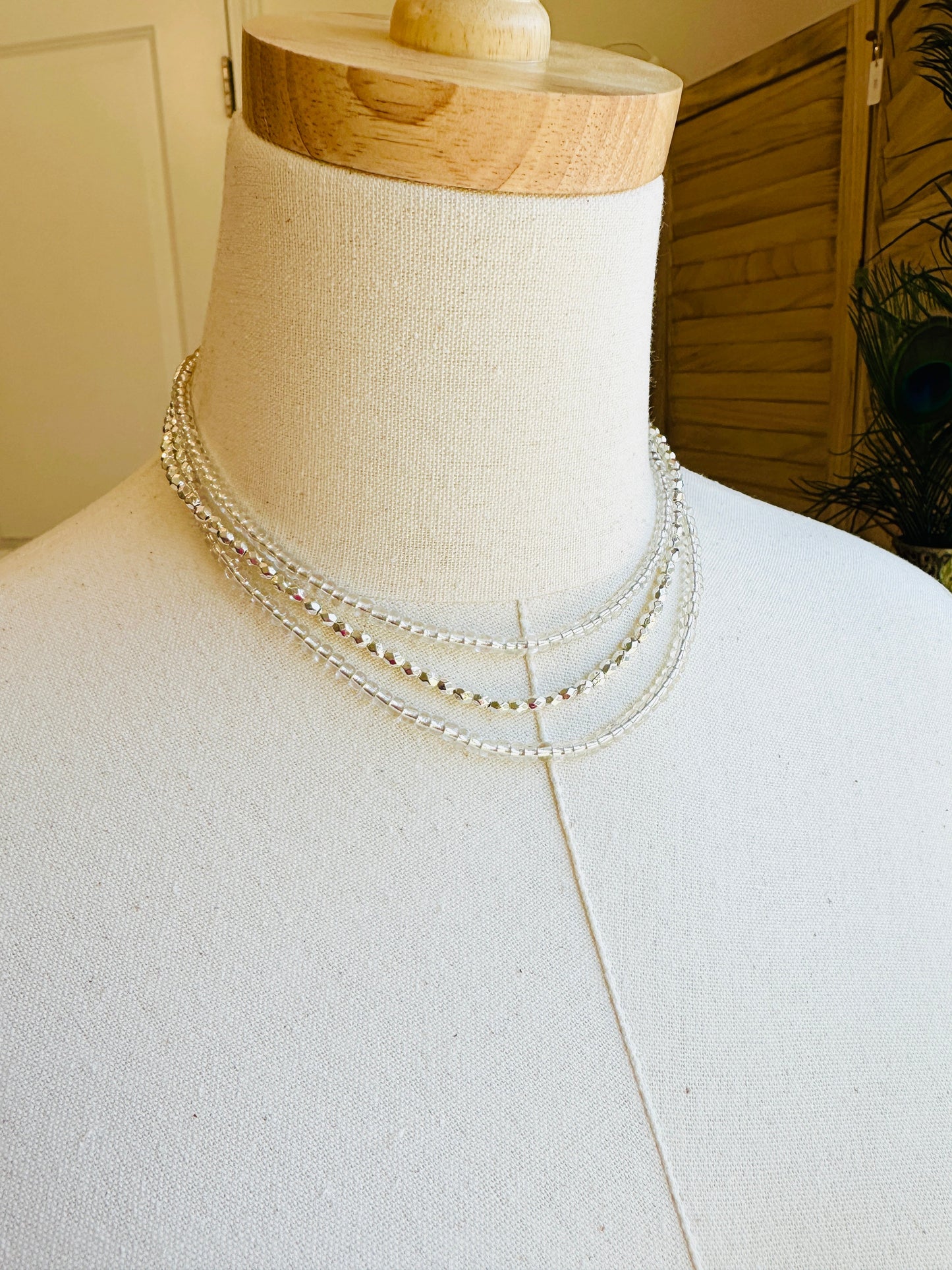 Beaded Wrap Necklace/Bracelet- Silver