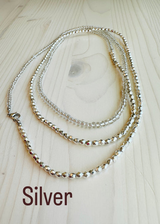 Beaded Wrap Necklace/Bracelet- Silver