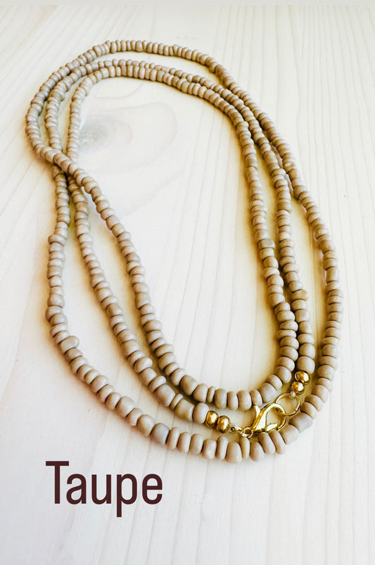 Beaded Wrap Necklace/Bracelet- Taupe