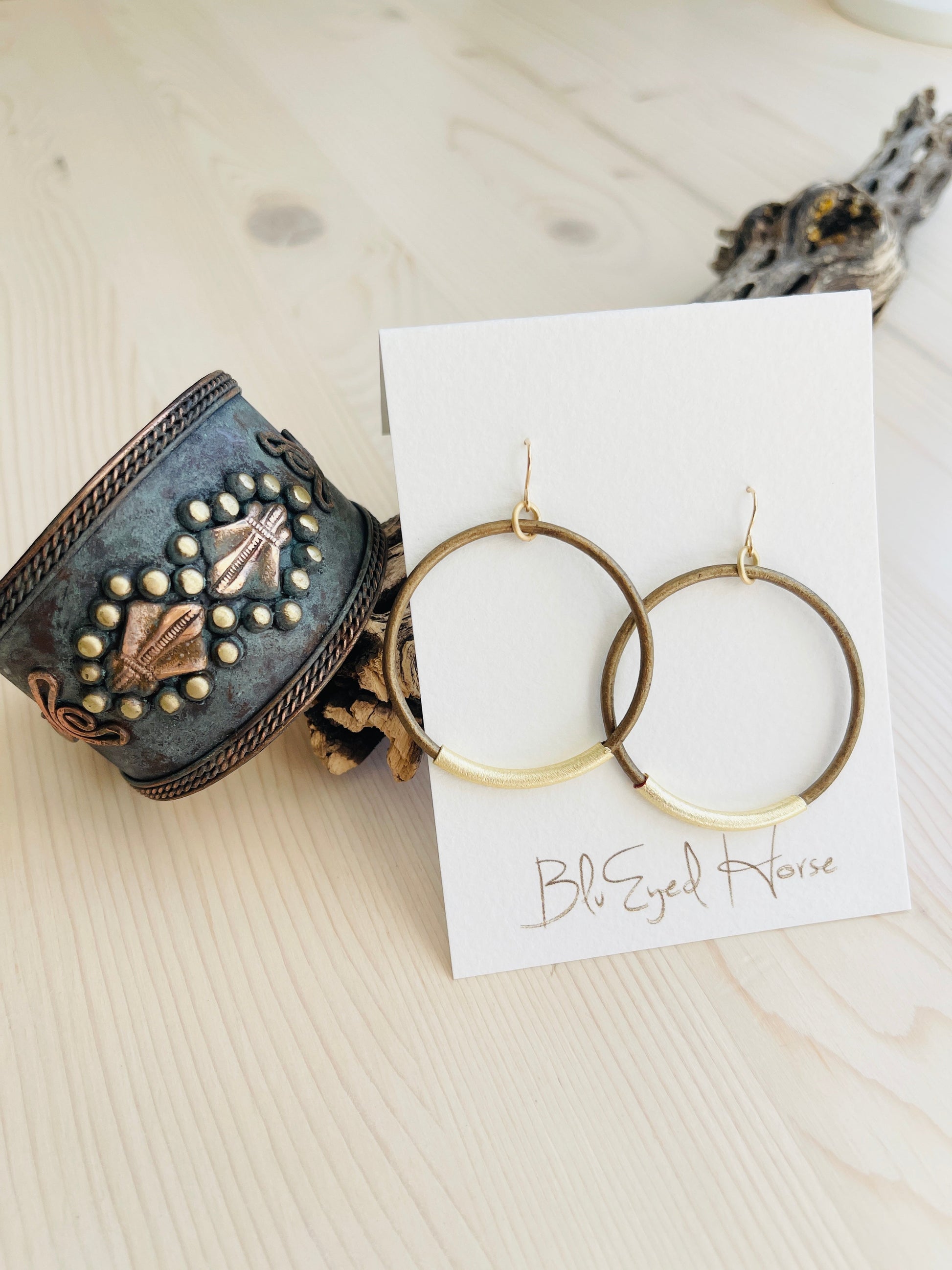 Handmade copper bracelet-cuff and ear rings