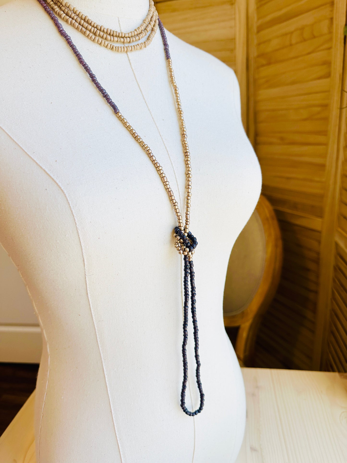 Beaded Wrap Necklace/Bracelet- Taupe