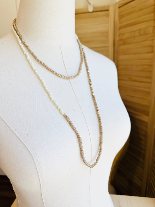 Beaded Wrap Necklace/Bracelet- Taupe Mix