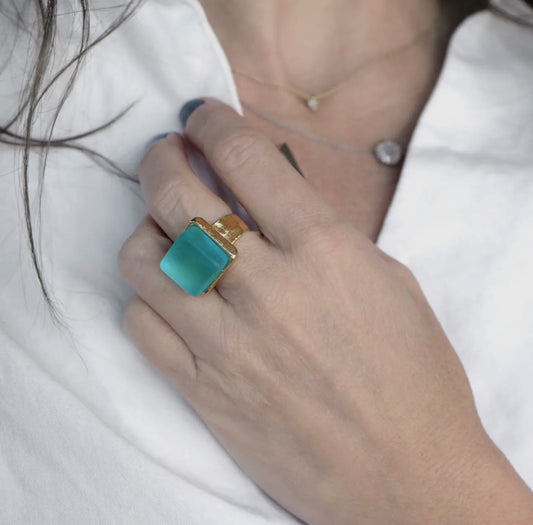 Gold Aqua Glass Ring