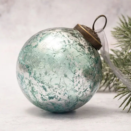 Mint & Silver Foil Crackle Ball 3"