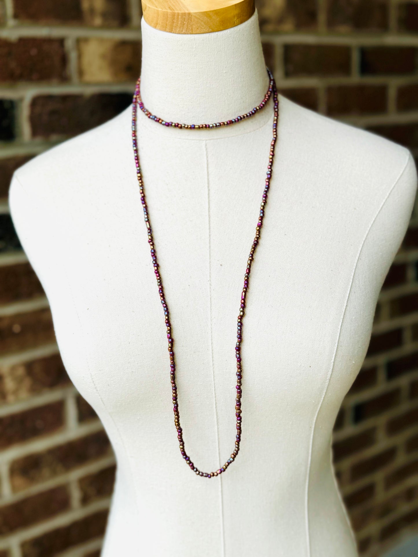 Beaded Wrap Necklace/Bracelet-Iridescent Plum