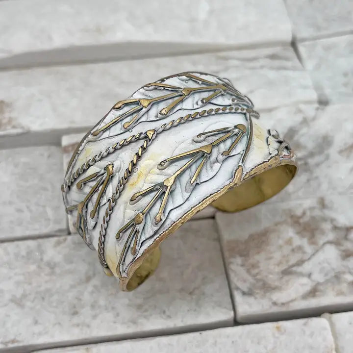 White Leaves Patina Cuff