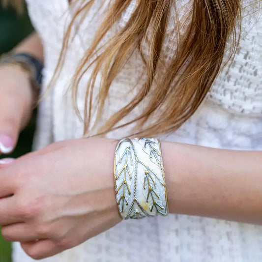 White Leaves Patina Cuff