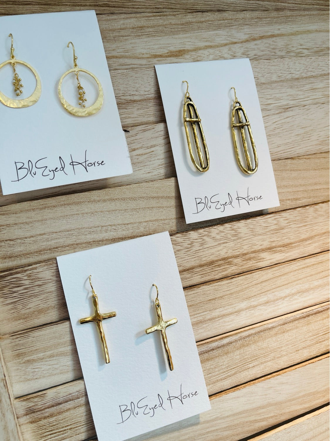 Gold Long Cross Earrings